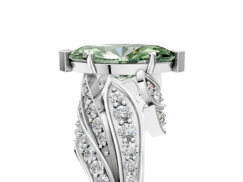 White gold Fancy Green Marquise Cut Diamond Solitaire Ring with Prong Setting and Twisted Pavé Band_17