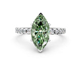 White gold Fancy Green Marquise Cut Diamond Solitaire Ring with Round  Pavé Band and Four-Prong Setting_60