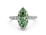 White gold Fancy Green Marquise Cut Diamond Solitaire Ring with Round  Pavé Band and Prong Setting_181