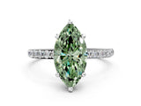 White gold Fancy Green Marquise Cut Diamond Solitaire Ring with Round  Pavé Band and Prong Setting_192