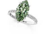 White gold Fancy Green Marquise Cut Diamond Solitaire Ring with Round  Pavé Band and Prong Setting_194