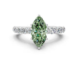 White gold Fancy Green Marquise Cut Diamond Solitaire Ring with Shared Prong Pavé Band and Four-Prong Setting_71