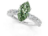 White gold Fancy Green Marquise Cut Diamond Solitaire Ring with Shared Prong Pavé Band and Four-Prong Setting_72