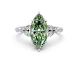 White gold Fancy Green Marquise Cut Diamond Solitaire Ring with Side Stones and Four-Prong Setting_188
