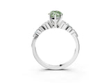 White gold Fancy Green Marquise Cut Diamond Solitaire Ring with Side Stones and Four-Prong Setting_191