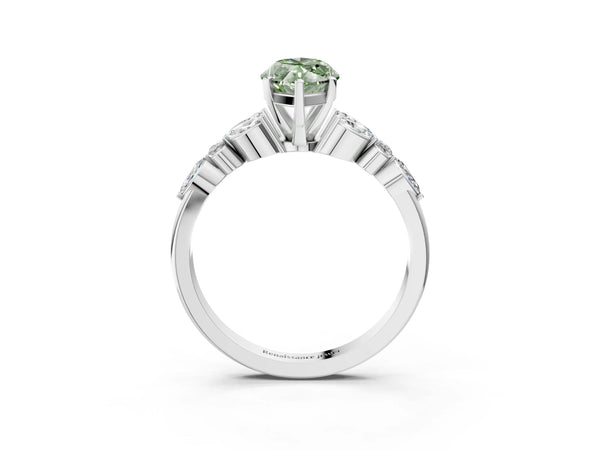 Sterling Silver Marquise Engagement Ring Setting for Fancy Green Center with Angled Marquise Pairs and Spaced Accents