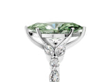 White gold Fancy Green Marquise Cut Diamond Solitaire Ring with Side Stones and Four-Prong Setting_197