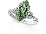 White gold Fancy Green Marquise Cut Diamond Solitaire Ring with Side Stones and Four-Prong Setting_201