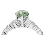 White gold Fancy Green Marquise Cut Diamond Solitaire Ring with Side Stones and Four-Prong Setting_204