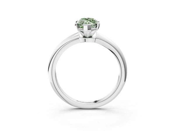 Platinum Fancy Green Marquise Cut Diamond Solitaire Ring with Six-Prong Setting and Classic Band