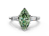White gold Fancy Green Marquise  Cut Diamond Solitaire Ring with Tapered Baguette Accents and Four-Prong Setting_79