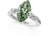 White gold Fancy Green Marquise  Cut Diamond Solitaire Ring with Tapered Baguette Accents and Four-Prong Setting_80