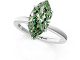 White gold Fancy Green Marquise Cut Diamond Solitaire Ring with Thin Band and Prong Setting_26