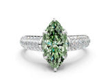 White gold Fancy Green Marquise Cut Diamond Solitaire Ring with Three-Row Pavé Band and Four-Prong Setting_49