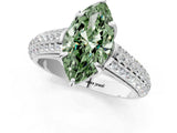 White gold Fancy Green Marquise Cut Diamond Solitaire Ring with Three-Row Pavé Band and Four-Prong Setting_50