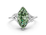 White gold Fancy Green Marquise Cut Diamond Solitaire Ring with Twist Band and Four-Prong Setting_100
