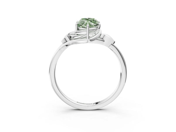 White gold Fancy Green Marquise Cut Diamond Solitaire Ring with Twist Band and Four-Prong Setting
