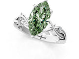 White gold Fancy Green Marquise Cut Diamond Solitaire Ring with Twisted Band and Prong Setting_246
