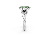 White gold Fancy Green Marquise Cut Diamond Solitaire Ring with Twisted Band and Prong Setting_247