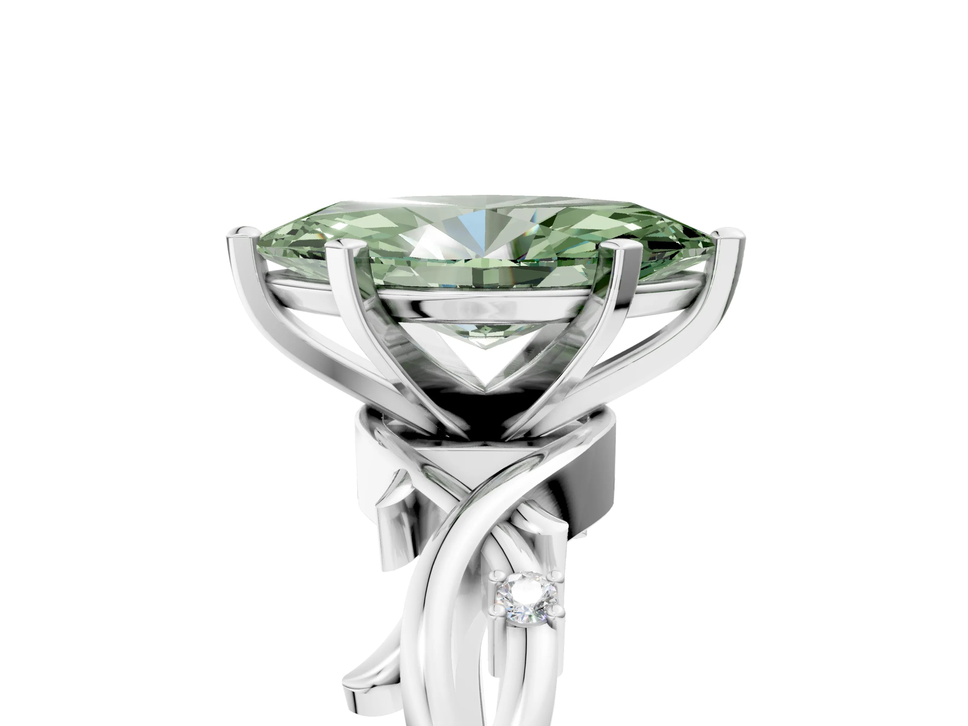 White gold Fancy Green Marquise Cut Diamond Solitaire Ring with Twisted Band and Prong Setting_251