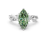 White gold Fancy Green Marquise Cut Diamond Solitaire Ring with Twisted Band and Prong Setting_252