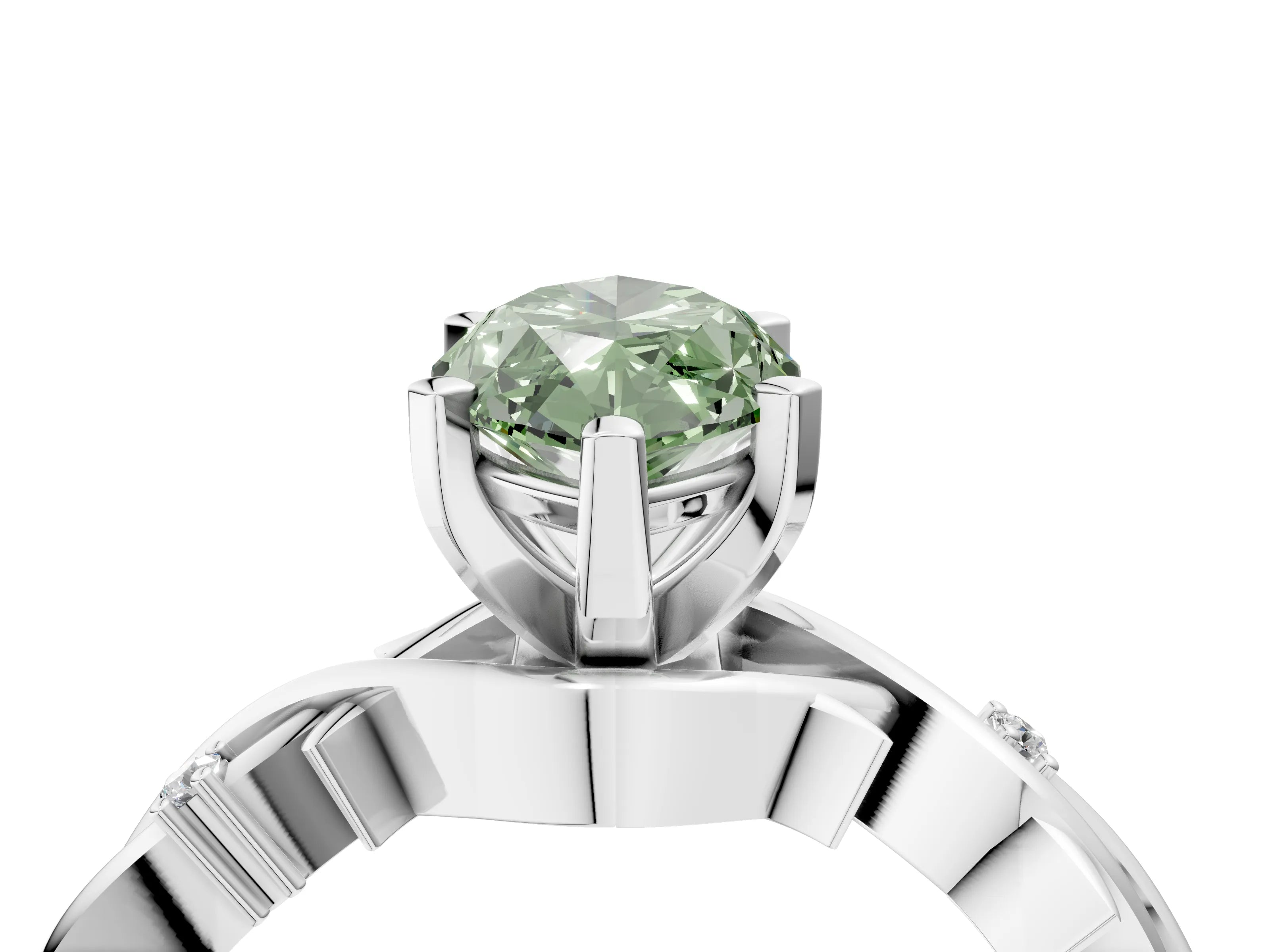 White gold Fancy Green Marquise Cut Diamond Solitaire Ring with Twisted Band and Prong Setting_255