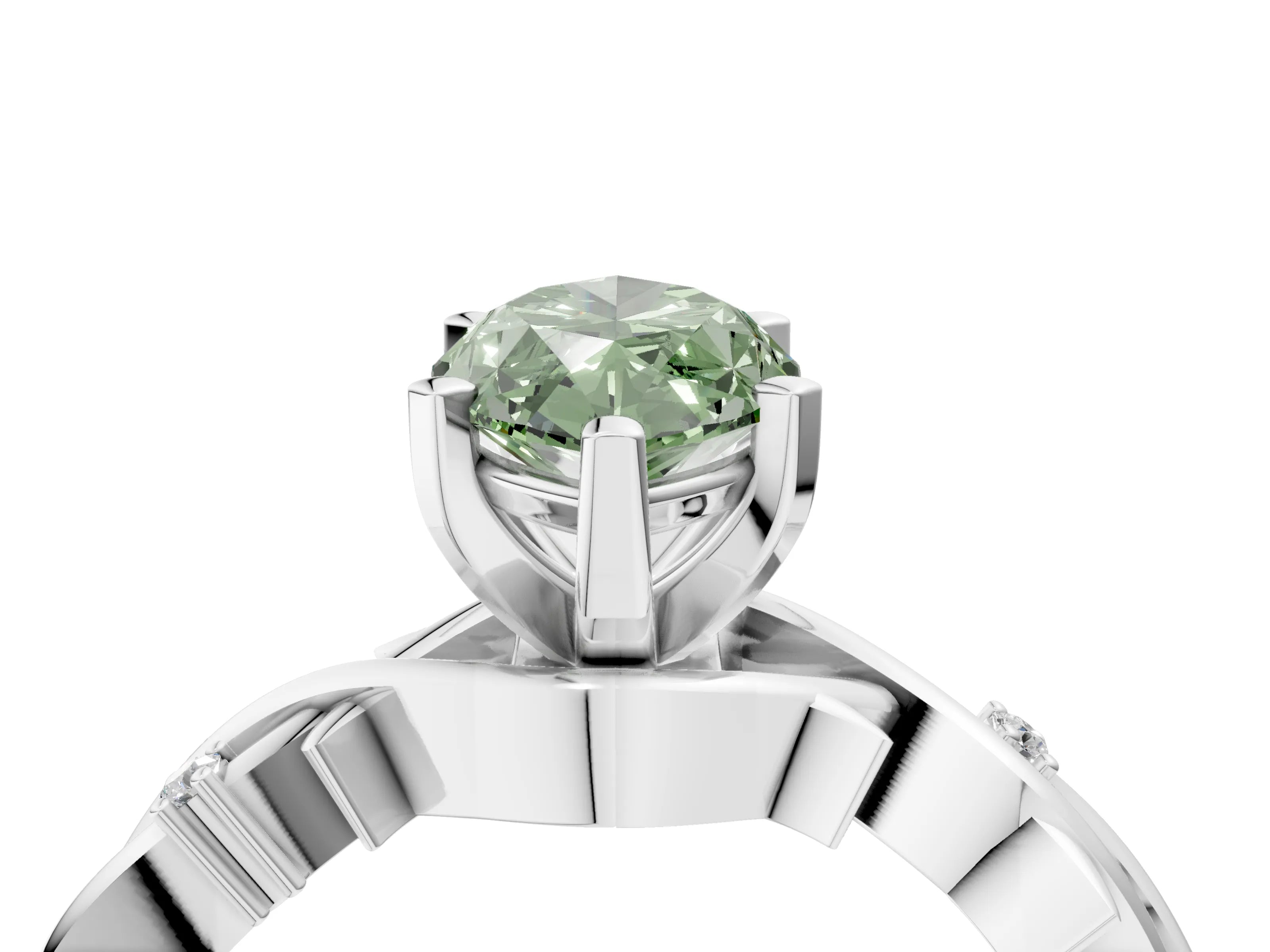 White gold Fancy Green Marquise Cut Diamond Solitaire Ring with Twisted Band and Prong Setting_262