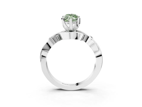 White gold Fancy Green Marquise Cut Diamond Solitaire Ring with Twisted Band and Prong Setting_266