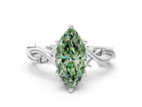 White gold Fancy Green Marquise Cut Diamond Solitaire Ring with Twisted Band and Prong Setting_270