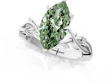 White gold Fancy Green Marquise Cut Diamond Solitaire Ring with Twisted Band and Prong Setting_270
