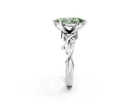 White gold Fancy Green Marquise Cut Diamond Solitaire Ring with Twisted Band and Prong Setting_271