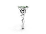 White gold Fancy Green Marquise Cut Diamond Solitaire Ring with Twisted Band and Prong Setting_272