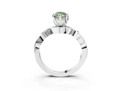 White gold Fancy Green Marquise Cut Diamond Solitaire Ring with Twisted Band and Prong Setting_272