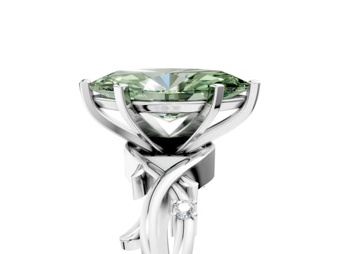 White gold Fancy Green Marquise Cut Diamond Solitaire Ring with Twisted Band and Prong Setting_274