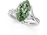 White gold Fancy Green Marquise Cut Diamond Solitaire Twist Band Prong Setting Ring_80