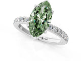 White gold Fancy Green Marquise  Cut Diamond Solitaire with Pave Band and Four-Prong Setting 1