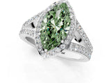 White gold Fancy Green Marquise Cut Diamond Split Shank Halo Ring with Four-Prong Setting_71
