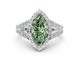 White gold Fancy Green Marquise Cut Diamond Split Shank Halo Ring with Four-Prong Setting_94