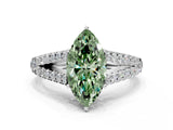 White gold Fancy Green Marquise Cut Diamond Split Shank Pavé Engagement Ring with Four-Prong Setting_122