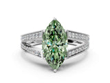 White gold Fancy Green Marquise Cut Diamond Split Shank Ring with Pavé Band and Four-Prong Setting_96