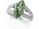 White gold Fancy Green Marquise Cut Diamond Split Shank Ring with Pavé Band and Four-Prong Setting_96