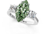 White gold Fancy Green Marquise Cut Diamond Three-Stone Engagement Ring with Prong Setting and Pavé Band_1