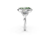 White gold Fancy Green Marquise Cut Diamond Three-Stone Halo Ring with Prong Setting and Pavé Accents_2