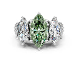 White gold Fancy Green Marquise Cut Diamond Three-Stone Ring with Channel Set Band and Four-Prong Setting_81