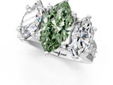 White gold Fancy Green Marquise Cut Diamond Three-Stone Ring with Channel Set Band and Four-Prong Setting_82