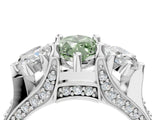White gold Fancy Green Marquise Cut Diamond Three-Stone Ring with Channel Set Band and Four-Prong Setting_86