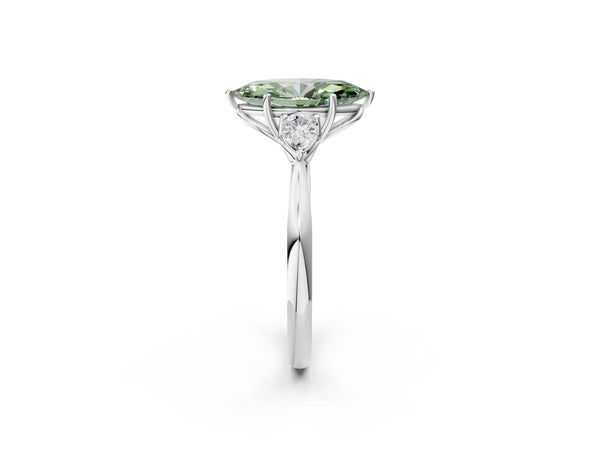 Sterling Silver Marquise Three Stone Pear Side Engagement Ring Setting for Fancy Green Center