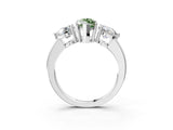 White gold Fancy Green Marquise Cut Diamond Three-Stone Ring with Prong Setting and Classic Band_126