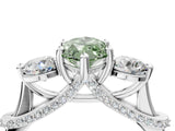 White gold Fancy Green Marquise Cut Diamond Three-Stone Ring with Prong Setting and Pavé Band_4