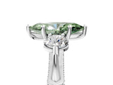 White gold Fancy Green Marquise Cut Diamond Three-Stone Ring with Prong Setting and Pavé Band_5